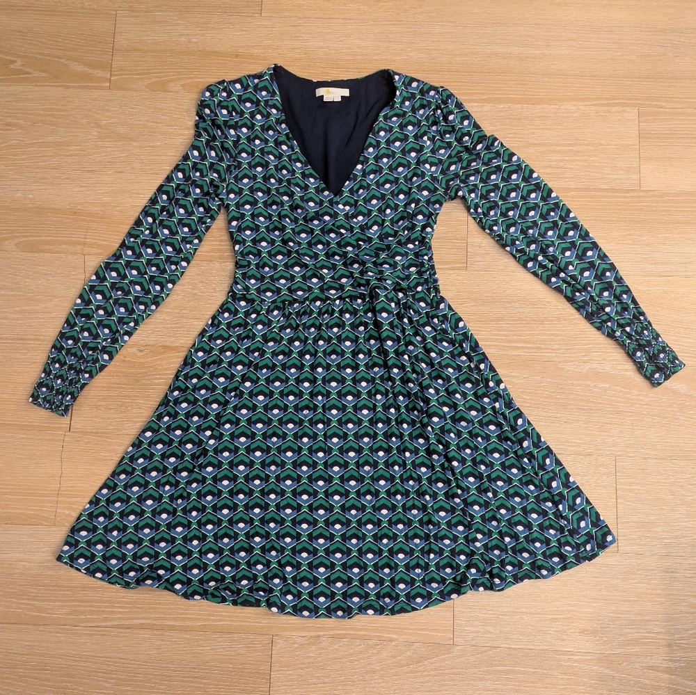 Boden Navy Multicolor Geometric Wrap Dress